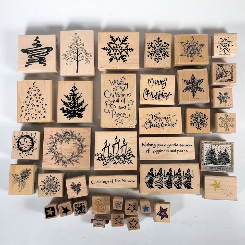 Rubber Stamp lot Christmas Holiday star winter